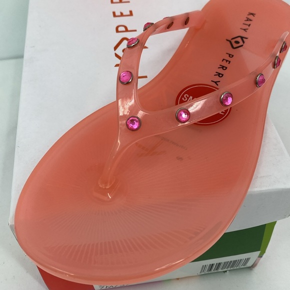 Katy Perry The Jelly Gem Flip Flop in Oasis Pink Bejeweled Scented Size 7 - Picture 5 of 9